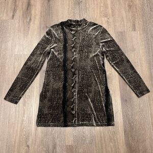 Vintage Carole Little Dress Size 4 Velvet Mini Tunic Snake Print Side Slit Disco